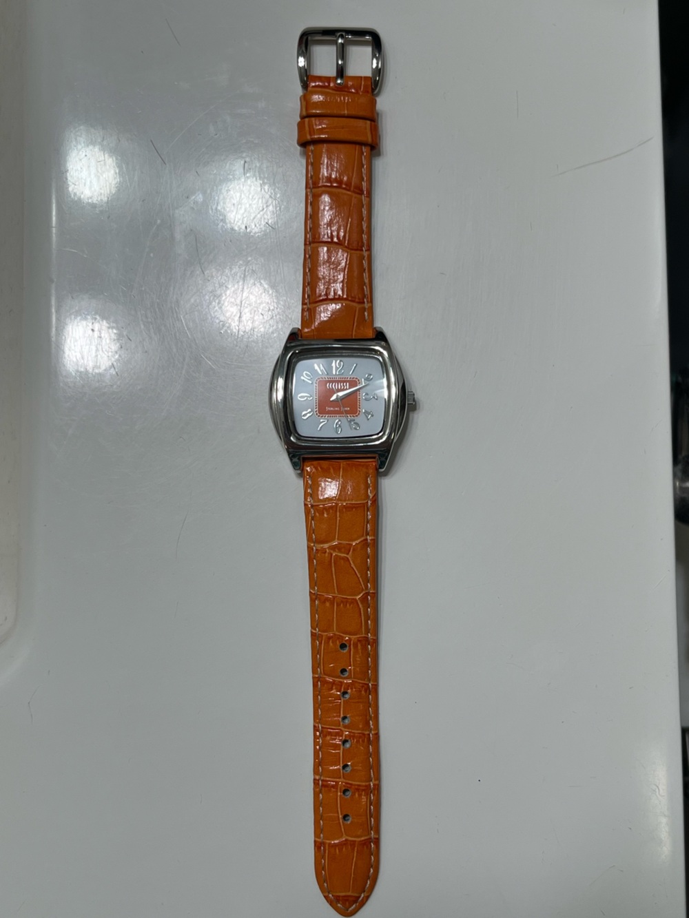 ECCLISSI STERLING SILVER QUARTZ Watch W/ORIGINAL ORANGE BAND 22885- New Battery - Picture 2 of 8